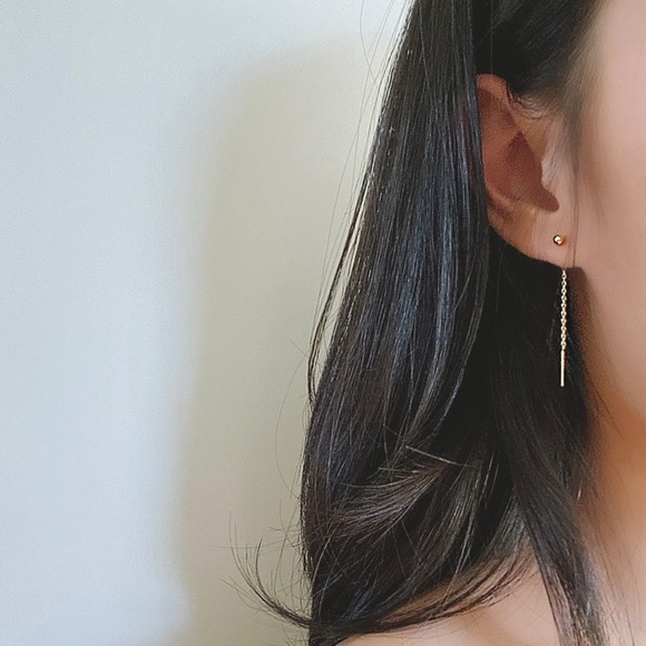 Bead Stud with Bar Chain Earrings - Picture 1 of 5